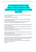NCC WOMEN'S HEALTH CARE PRACTITIONER PRACTICE EXAM QUESTIONS AND ANSWERS 2023 NEW SOLUTION