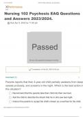 Nursing 102 Psychosis EAQ Questions and Answers 2023/2024.