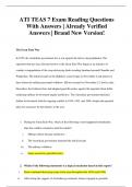 ATI TEAS 7 Exam Reading Questions With Answers | Already Verified Answers | Brand New Version!