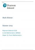 Pearson Edexcel GCE In AS Mathematics (8MA0) Paper 01 MARK SCHEME Summer 2023: Pure Mathematics