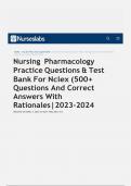 Nursing Pharmacology Practice Questions & Test Bank For Nclex (500+ Questions And Correct Answers With Rationales|2023-2024