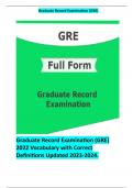 Graduate Record Examination (GRE) 2022 Vocabulary with Correct Definitions Updated 2023-2024.