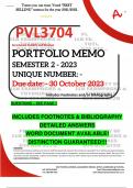 PVL3704 PORTFOLIO MEMO - OCT./NOV. 2023 - SEMESTER 2 - UNISA  - DUE 30 OCTOBER 2023 - DETAILED ANSWERS WITH FOOTNOTES & BIBLIOGRAPHY- DISTINCTION GUARANTEED! 