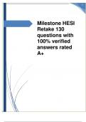 Milestone HESI Retake 130 questions with 100% verified answers
