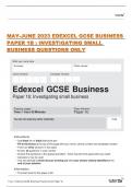  MAY-JUNE 2023 EDEXCEL GCSE BUSINESS PAPER 1B ; INVESTIGATING SMALL BUSINESS QUESTIONS ONLY