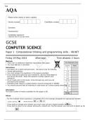 AQA GCSE COMPUTER SCIENCE Paper 1 June 2023 Question paper-Computational thinking and programming skills – VB.NET