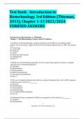 Test Bank - Introduction to Biotechnology, 3rd Edition (Thieman, 2013), Chapter 1-13 2023/2024 VERIFIED ANSWERS 