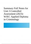 Summary Full Notes for Unit 3 Controlled Assessment (2023)- WJEC Applied Diploma in Criminology