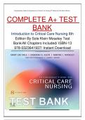 COMPLETE A+ TEST BANK Introduction to Critical Care Nursing 8th Edition By Sole Klein Moseley Test Bank/All Chapters Included/ ISBN-13 978-0323641937/ Instant Download