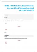 BIOD 151 Module 2 Exam Review  Answer Key (Portagelearning) LATEST UPDATE