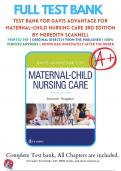 Test Bank for Davis Advantage for Maternal Child Nursing Care 3rd Edition Scannell  Chapter 1 - 33 Updated 2023
