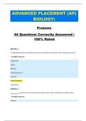 ADVANCED PLACEMENT (AP) BIOLOGY: Proteins 44 Questions Correctly Answered | 100% Rated