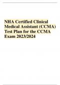 NHA Certified Clinical Medical Assistant (CCMA) Test Plan for the CCMA Exam 2023/2024