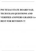 PSI TEXAS STATE BOARD NAIL TECH EXAM QUESTIONS AND VERIFIED ANSWERS GRADED A+ BEST FOR REVISION !!!