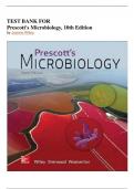 TEST BANK FOR Prescott's Microbiology, 10th Edition by Joanne Willey Graded A+  with complete guide| answer key at the end of each chapter