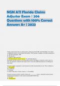 NGN ATI Florida Claims  Adjuster Exam | 206  Questions with 100% Correct  Answers A+ | 2023