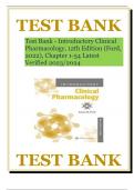 Test Bank - Introductory Clinical Pharmacology, 12th Edition (Ford, 2022), Chapter 1-54 Latest Verified 2023/2024 