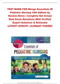 TEST BANK FOR Wongs Essentials Of  Pediatric Nursing 10th Edition by  Hocken Berry | Complete Set Actual  Real Exam Questions With Verified  Expert Solutions & Rationale LATEST UPDATE | ALREADY PASSED