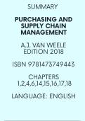 Summary purchasing and supply chain management 7th edition - chapters 1,2,4,6,14,15,16,17,18, 9781473749443