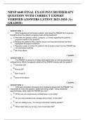 NRNP 6640 FINAL EXAM PSYCHOTHERAPY QUESTION WITH CORRECT EXPERT VERIFIED ANSWERS LATEST  (A+ GRADED)