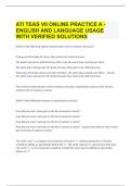 ATI TEAS VII ONLINE PRACTICE A - ENGLISH AND LANGUAGE USAGE WITH VERIFIED SOLUTIONS