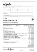 AQA GCSE MODERN HEBREW Foundation Tier Paper 3 Reading QP 2023
