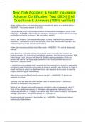New York Accident & Health Insurance Adjuster Certification Test (2024) || All Questions & Answers (100% verified)