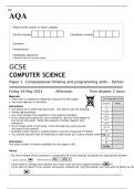 AQA GCSE COMPUTER SCIENCE Paper 1 & 2 JUNE 2023 QUESTION PAPERS AND MARK SCHEMES