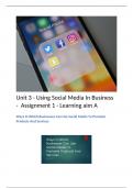 2024 Pearson Edexcel Unit 3 Using Social Media in Business - Assignments 1, 2 and 3 (Learning aim A, B and C at Distinction level) (ALL YOU NEED TO GET A DISTINCTION)