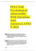 PSYC3140 Psychological Abnormality With Questions And Answers,LATEST 2024