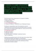 FLORIDA CLAIMS ADJUSTER LATEST EXAM 2023-2024/CLAIMS ADJUSTER (FLORIDA) 270+ REAL EXAM QUESTIONS AND CORRECT ANSWERS|GRADED A