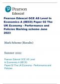 Pearson Edexcel GCE AS Level In Economics A (8EC0) Paper 02 The UK Economy - Performance and Policies Marking scheme June 2023