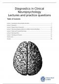 Summary Diagnostics in Clinical Neuropsychology Lectures (+ practice questions)