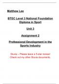 BTEC Sport Level 3 Unit 3 Assignment 1 and Assignment 2 Professional Development in the Sports Industry - Package Deal!