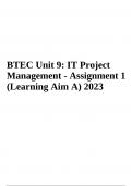 BTEC Unit 9: IT Project Management - Assignment 1 Learning Aim A Latest 2024