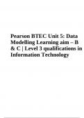 Pearson BTEC Unit 5: Data Modelling Learning aim B & C Level 3 qualifications in Information Technology 2024