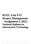 BTEC Unit 9 IT Project Management Assignment 2 2024 National Diploma in Information Technology