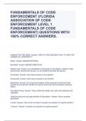 FUNDAMENTALS OF CODE ENFORCEMENT (FLORIDA ASSOCIATION OF CODE ENFORCEMENT LEVEL 1 FUNDAMENTALS OF CODE ENFORCEMENT) QUESTIONS WITH 100% CORRECT ANSWERS.
