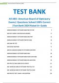 All ABO -American Board of Opticianry Exams| Questions Solved 100% Correct |Test Bank 2024 Rated A+ Guide