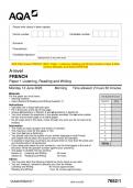 2023 AQA A-level FRENCH 7652/1 Paper 1 Listening, Reading and Writing Question Paper & Mark scheme (Merged) June 2023 [VERIFIED]