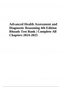 Advanced Health Assessment and Diagnostic Reasoning 4th Edition Rhoads Test Bank | Complete All Chapters 2024-2025
