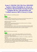 Exam 2: NSG526/ NSG 526 (New 2024/2025 Update) Clinical Modalities in Advanced Psychiatric Mental Health Nursing Practice| Complete Review with Questions and Verified Answers| 100% Correct| A Grade