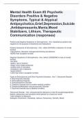 Mental Health Exam #2 Psychotic Disorders Positive & Negative Symptoms,Typical & Atypical Antipsychotics,Grief,Depression,Suicide,Antidepressants,Mania,Mood Stabilizers,Lithium, Therapeutic Communication (responses)