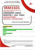 IRM1501 ASSIGNMENT 1 AND 2 MEMOS - SEMESTER 1 - 2024 - UNISA - PLUS MEGA EXAMPACK INCLUDING MEMOS, NOTES, SUMMARIES, PAST PAPERS AND ANSWERS