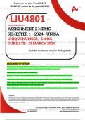 LJU4801 ASSIGNMENT 2 MEMO - SEMESTER 1 - 2024 UNISA – DUE DATE: - 25 MARCH 2024 (DETAILED ANSWERS WITH FOOTNOTES AND A BIBLIOGRAPHY - DISTINCTION GUARANTEED!)