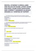 DENTAL HYGIENE FLORIDA LAWS AND RULES DH EXAM/ LATEST EXAM 2024 REAL EXAM OVER QUESTIONS AND CORRECT ANSWERS |ALREADY GRADED A+/ VERIFIED BY EXPERT