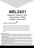 MRL2601 Assignment 1 (ANSWERS) Semester 1 2024 (399703) - DISTINCTION GUARANTEED