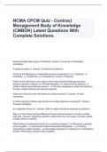 NCMA CPCM Quiz - Contract Management Body of Knowledge (CMBOK) Latest Questions With Complete Solutions.