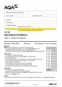 2023 AQA GCSE RELIGIOUS STUDIES A 8062/12 Paper 1: Catholic Christianity Question Paper & Mark scheme (Merged) June 2023 [VERIFIED]