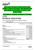 AQA GCSE PHYSICAL EDUCATION 8582/2 PAPER 2 SOCIO-CULTURAL INFLUENCES AND WELLBEING IN PHYSICAL ACTIVITY AND SPORT EXAM  (AUTHENTIC MARKING SCHEME ATTACHED)